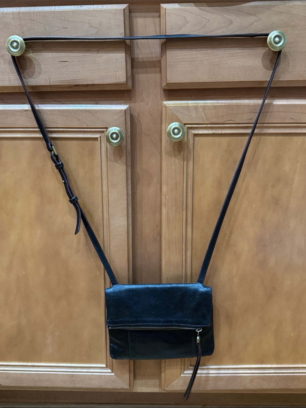 HOBO Zipper Top Black Leather Crossbody Bag